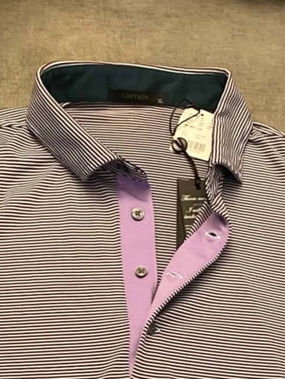 Greyson Men's XL Performance Polo Blue/Brown Stripes NWT